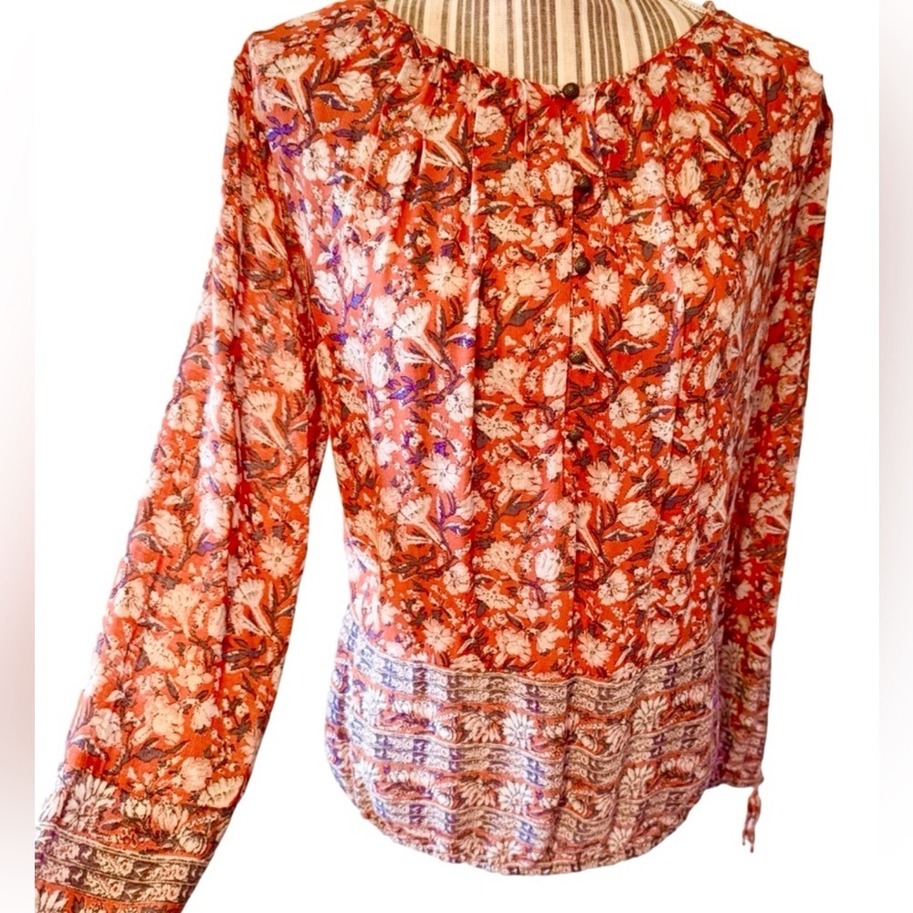 Lucky Brand Red and Cream Floral Blouse
